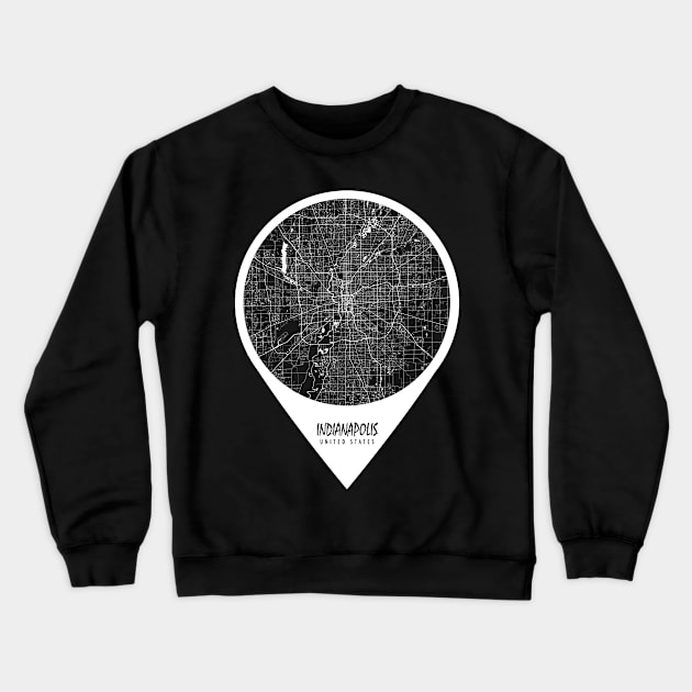 Indianapolis, USA City Map - Travel Pin Crewneck Sweatshirt by deMAP Studio